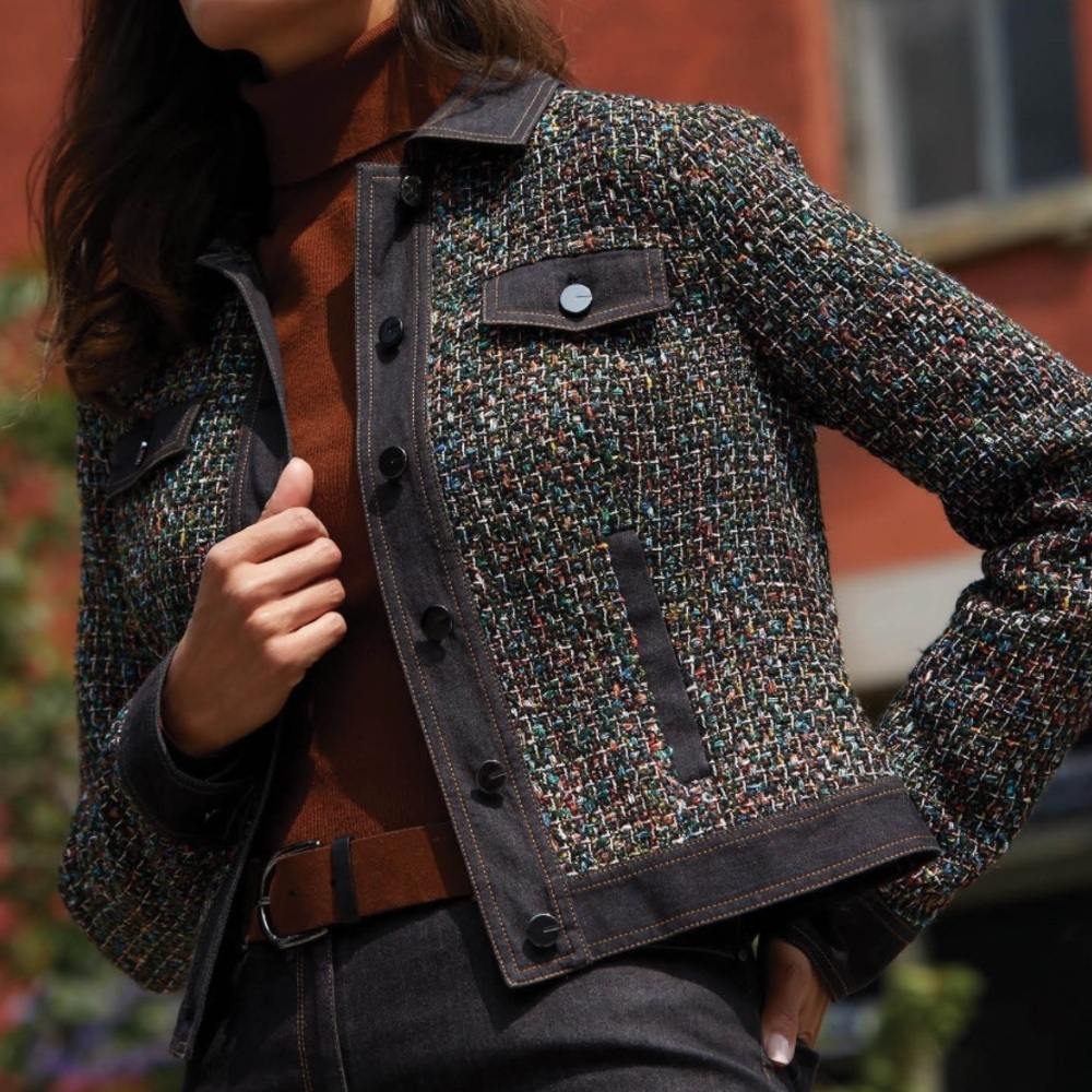 Etcetera tweed Denim multicolored Jacket blazer sz 2 A290